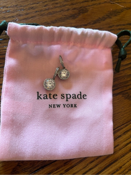 kate spade Jewelry - Kate Spade Silver Crystal Halo Drop Earrings with Pink Pouch